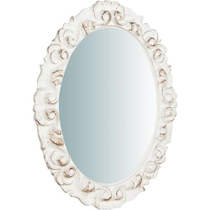 Miroir Mural Shabby Chic Rokoko Plein Longueur - Bois Gris 156x85 Cm - Style Antique