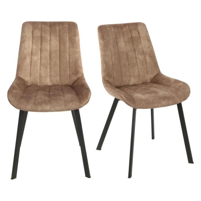 lot de 2 chaises capitonnées en velours taupe avec pieds métal - nany meubletmoi