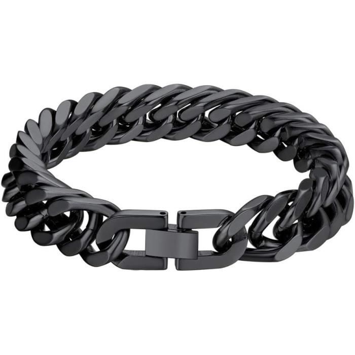 Bracelet Gourmette Homme Acier Inoxydable Et Plaqué Or - Longueur 21-22 Cm - Parfait état Occasion