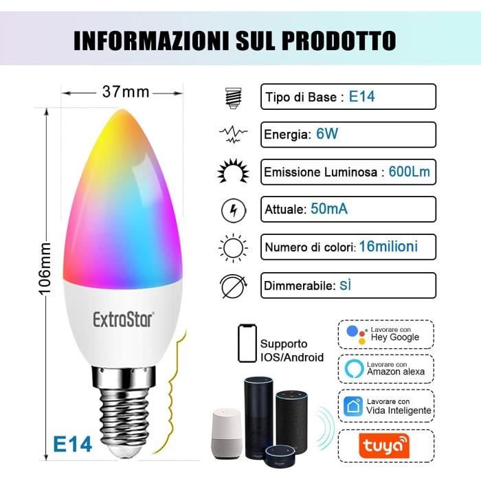 ANTELA 2 Ampoules Connectées WiFi LED E14 Intelligentes Couleur Dimmable Alexa Google Home