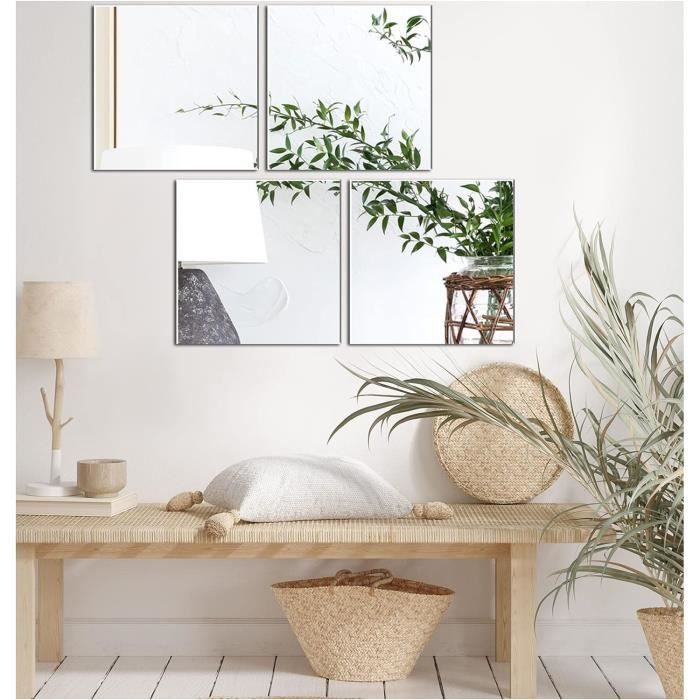 Grand Miroir Mural Adhesif Acrylique, Sans Cadre (4 Parties, 30cm x 30cm
