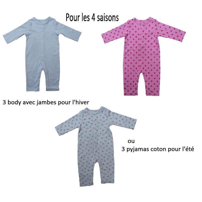 Lot 3 body bébé 12 / 18 mois avec jambes longues combinaison pyjama en  coton rose gris barboteuse 4 saisons idée cadeau naissance Rose rose -  Cdiscount Prêt-à-Porter