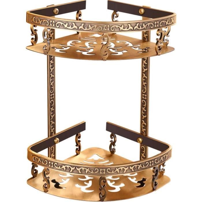 Étagère D'angle De Douche Sans Perçage - 2 Plateaux + Crochets - Aluminium Anodisé Noir - Capacité 10kg - 12