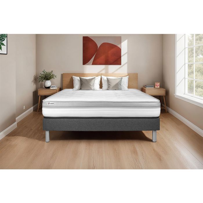 Ensemble Matelas Sommier 200x200 cm - Sommier Gris (en kit) - Vital Relax Gris