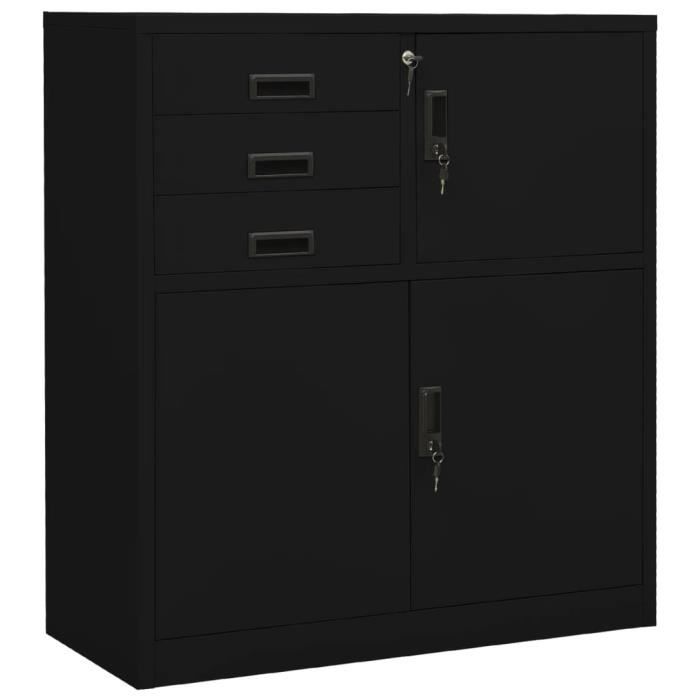 svp- moderne armoire de bureau noir 90x40x102 cm acier 17229