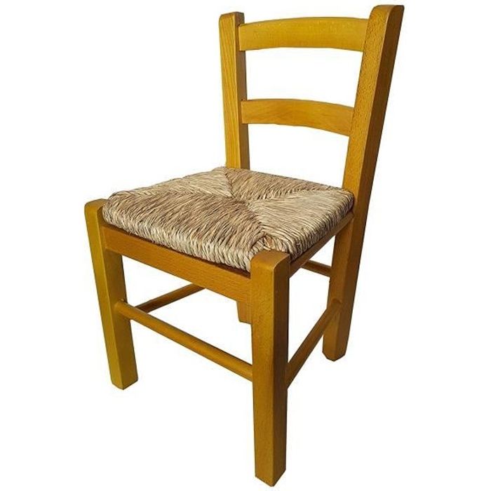 chaise enfant en bois sediolina - jaune - siège en paille - hauteur d'assise optimale 29cm