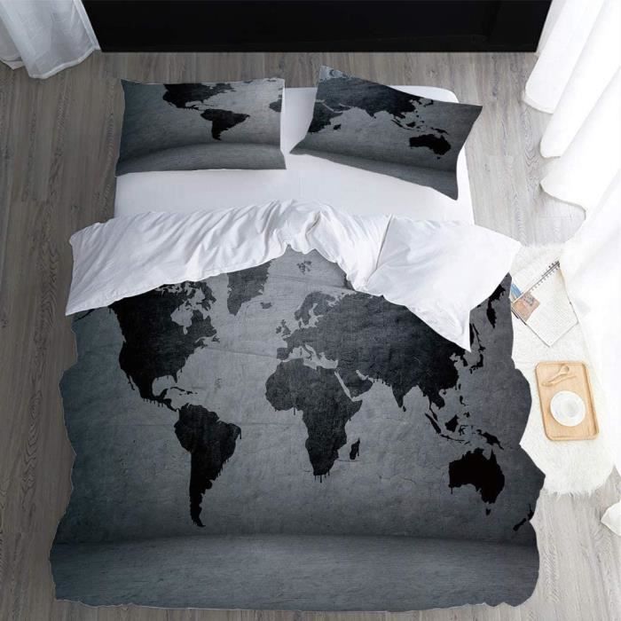Housse De Couette 220X240 Cm Lignes Noires Parure De Lit Adulte Avec Fermeture Éclair, Linge De