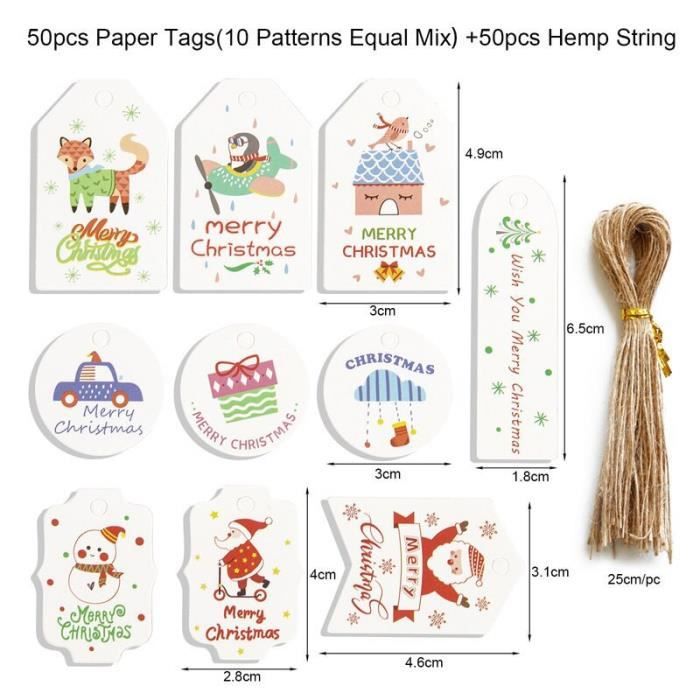 Coffret de décoration,Étiquettes de joyeux noël en papier imprimées,50 ...