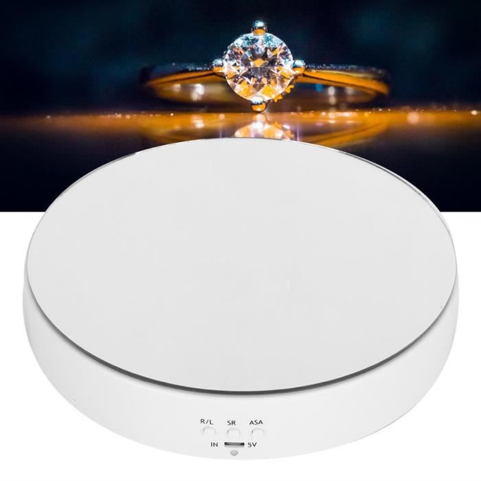 Plateau Tournant électrique Rechargeable USB - Support Présentation Bijoux, Montre, Objets - 3 Vitesses