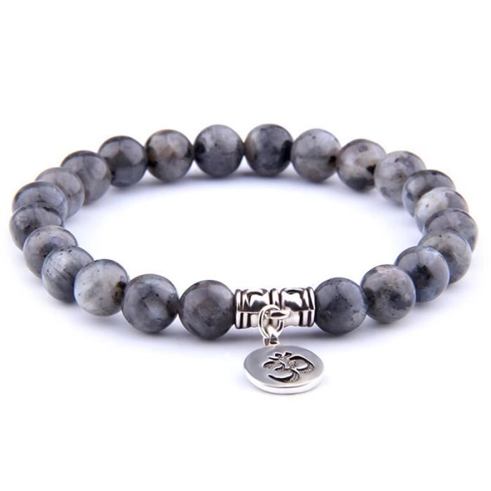 Bracelet En Labradorite Naturelle - Perles 6mm Reflets Bleus & Jaunes - Taille 17cm