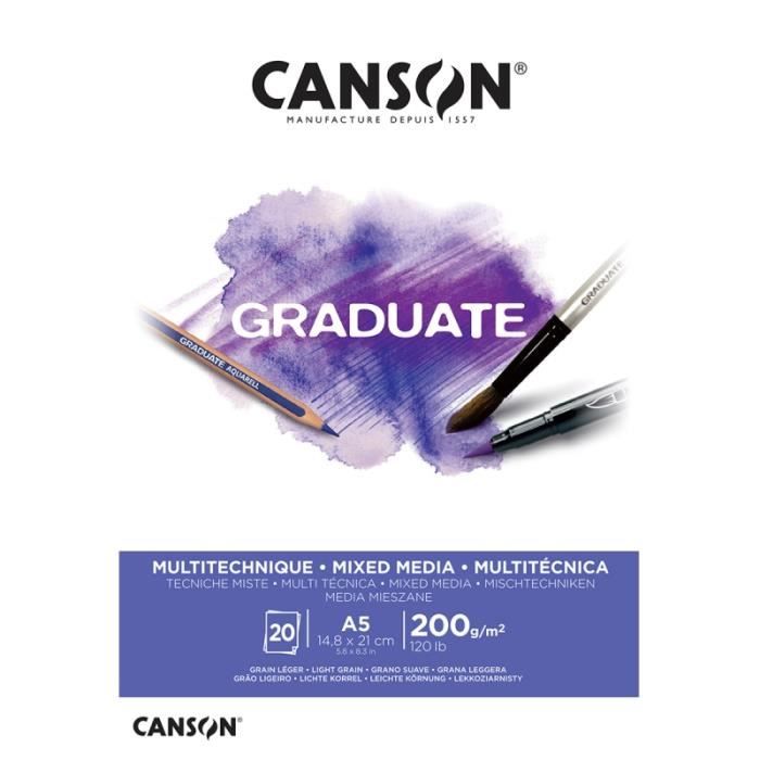 Bloc Canson Graduate - Mixed Media - 0 - A5 - 200 g - 20 feuilles