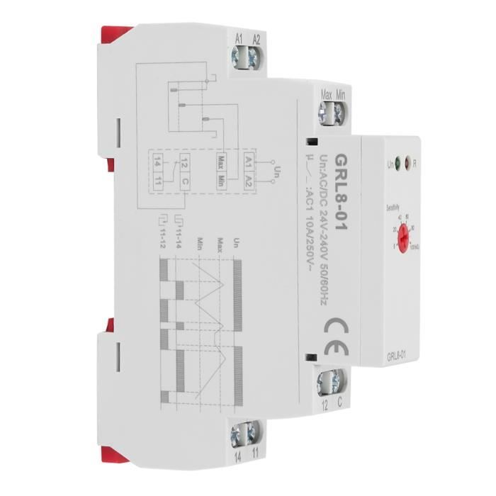 Relais Contrôle Niveau Liquide VIFERR GRL8-02 - 10A AC/DC 24-240V | Pour Piscines, Réservoirs | Montage Rail DIN