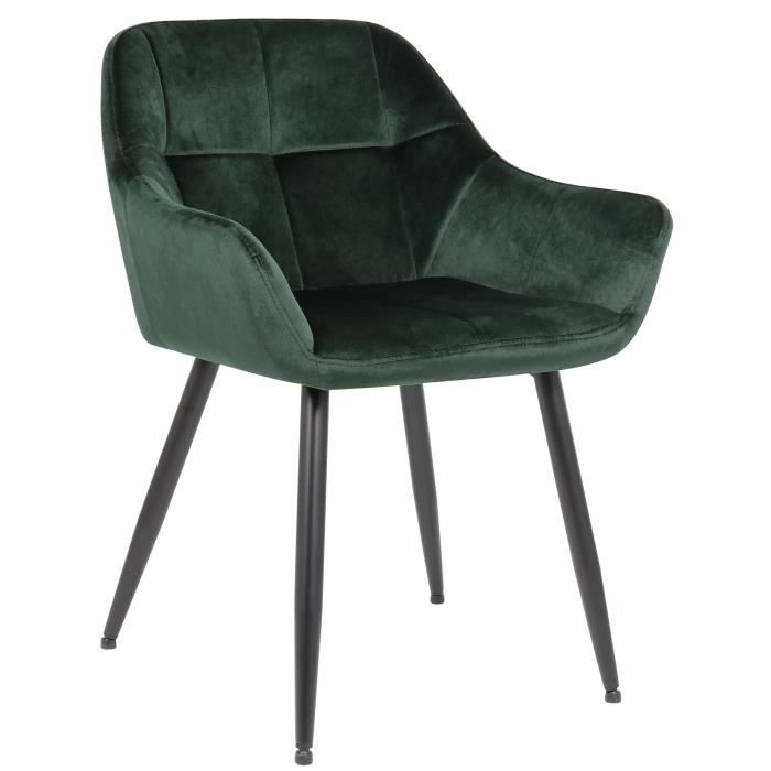 2 Chaises De Cuisine En Velours Vert Avec Accoudoirs - Métal Noir - Neuf