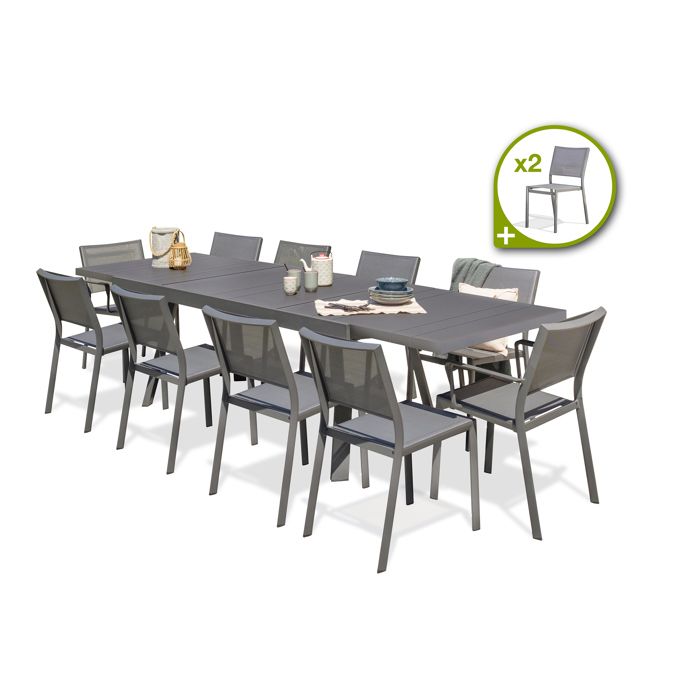 Ensemble repas de jardin 12 places en aluminium - Gris anthracite - STOCKHOLM Ensemble repas de jardin 12 places en aluminium - Gris anthracite - STOCKHOLM