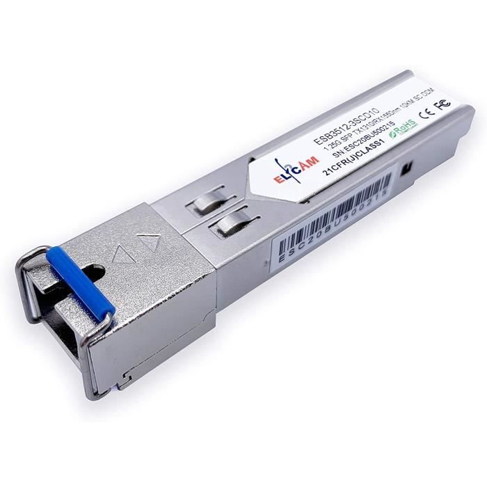 Elfcam® - Module SFP 1,25G, Connecteur Câble à Fibre Optique Monomode SC, DDM 10KM, TX1310nm