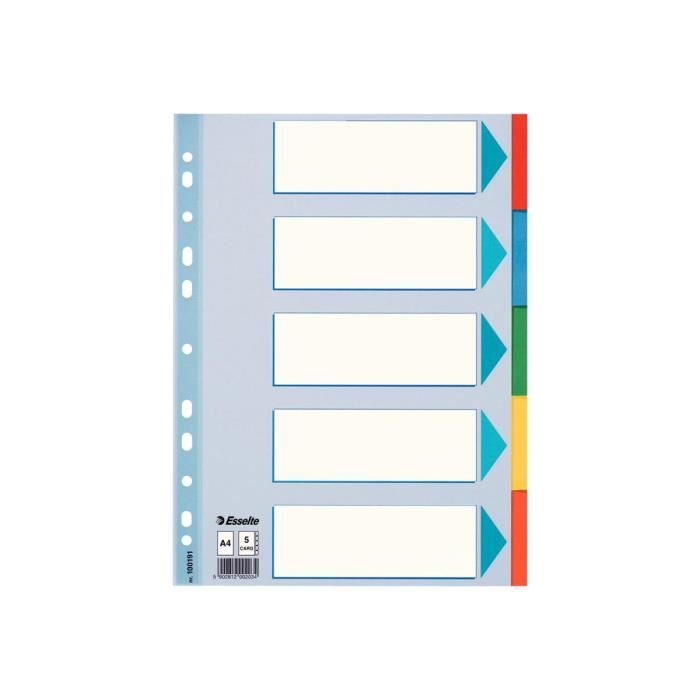 Intercalaires Cartonnés Q-Connect 5 Positions - Format A4 (210x297mm) - 175g - Couleur Vert Pastel - Perforations Multiples