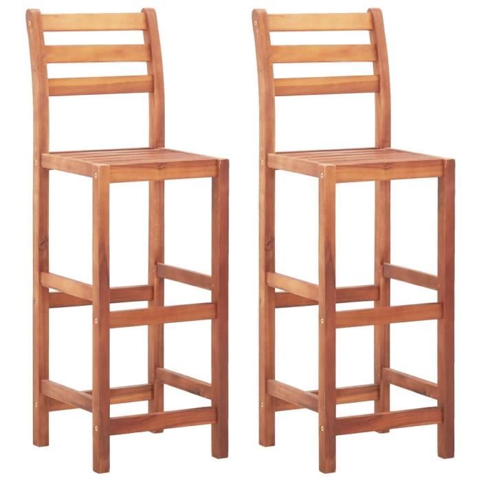 chaises de bar en bois d'acacia massif - estink - lot de 2 - couleur naturelle du bois - avec dossier