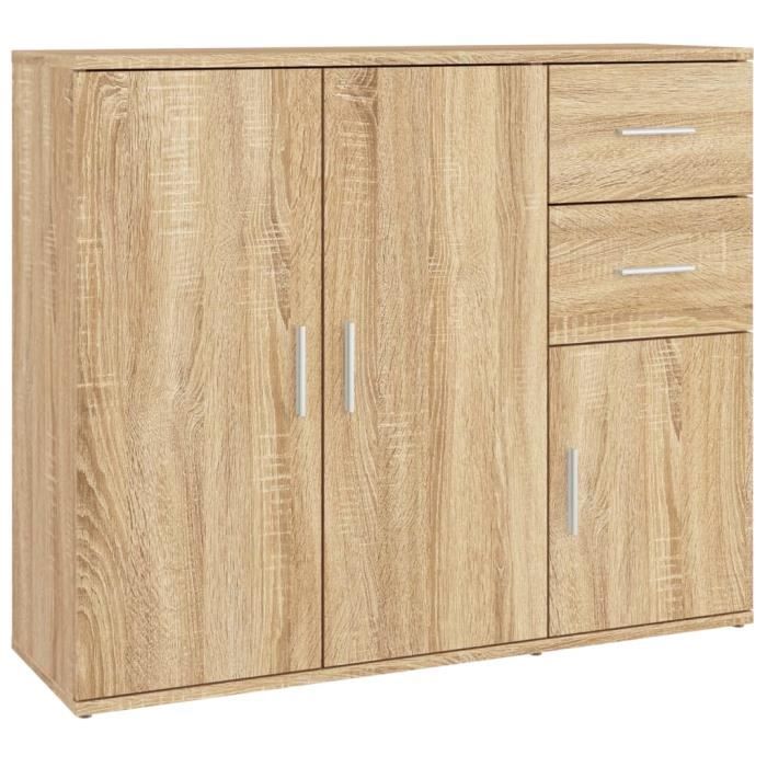 Buffet bas - ESTINK - 85670 - Chêne sonoma - Bois dingénierie - 91x295x75 cm