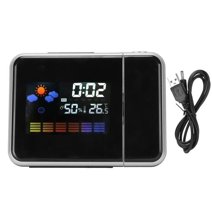 Station météo avec horloge, réveil, hygromètre, baromètre, prévisions