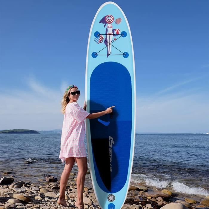 GOPLUS Planche de Surf Gonflable,Stand Up Paddle avec Sac à Dos,Pompe et Pagaie Réglable160-210CM,pour Natation,Spa Modèle de