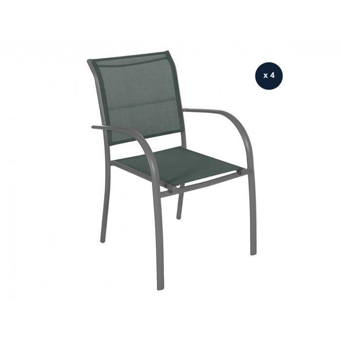 lot de 4 fauteuils de jardin en texaline piazza olive / graphite - hespéride 65 x 56 x 86 cm vert
