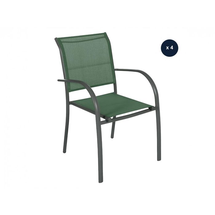Lot de 4 fauteuils de jardin en texaline Piazza Olive / Graphite - Hespéride