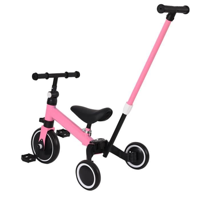 Tricycle pour enfant - HUOLE - Vélo Draisienne avec Putter - Siège Réglable - Rose