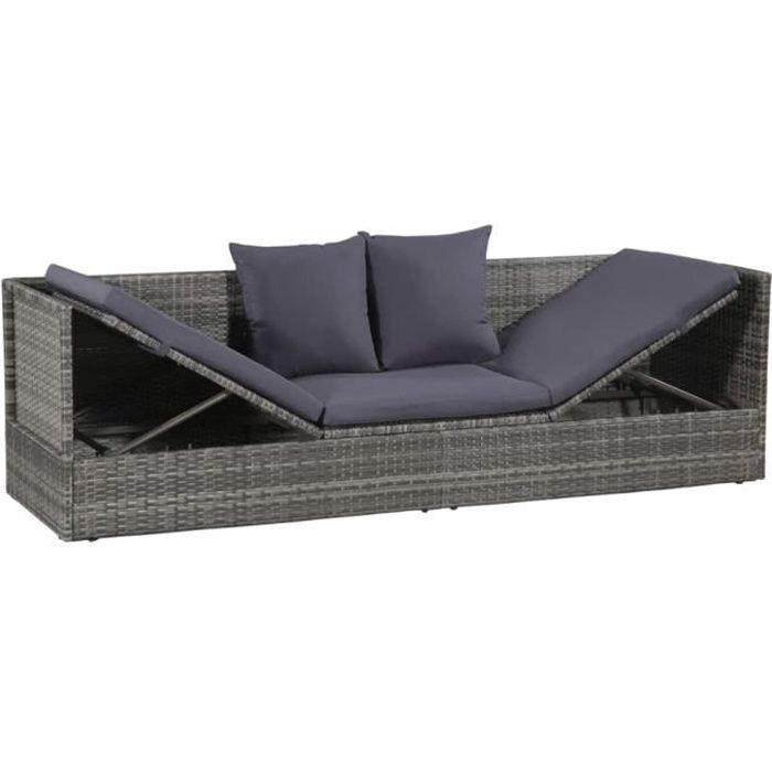 canape de jardin d exterieur en resine tressee 200 x 60 x 58 cm gris cdiscount jardin