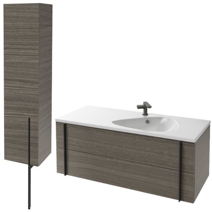 meuble lavabo simple vasque 120 cm jacob delafon nouvelle vague chene tranché + colonne de salle de bain version gauche