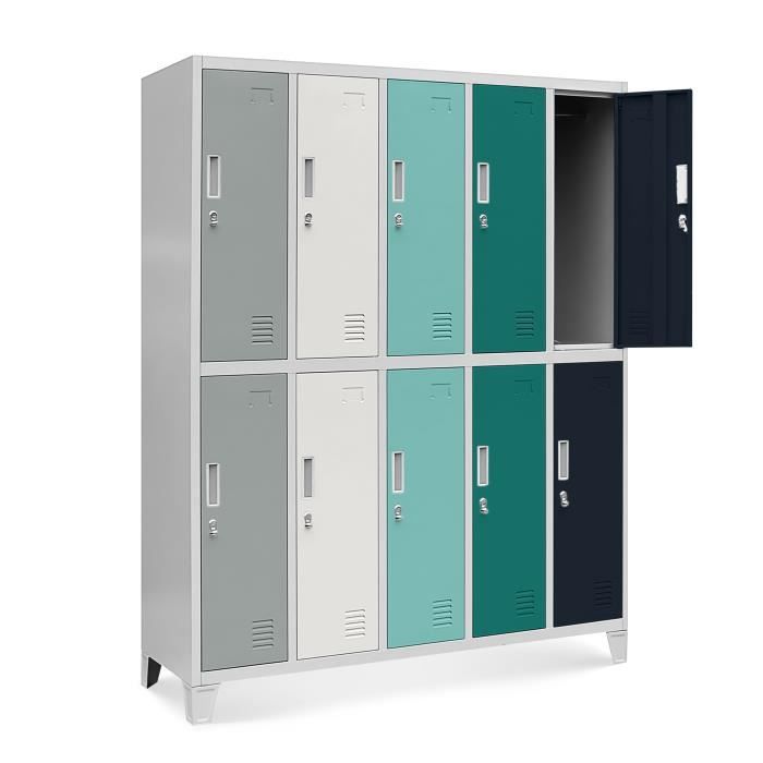 Casier vestiaire 5B2A armoire metallique 10 Compartiments revêtement en poudre 172 cm x 136 cm x 45 cm (multicolore)