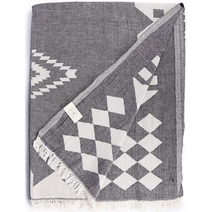 Serviette Turque 100% Coton - Fouta Peshtemal 95x175cm - Oeko-Tex - Légère & Absorbante - Vert Olive - 9