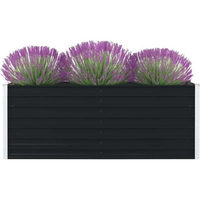 MERKMAK grand bac a fleur Jardinière 160 x 80 x 45 cm Acier galvanisé Anthracite