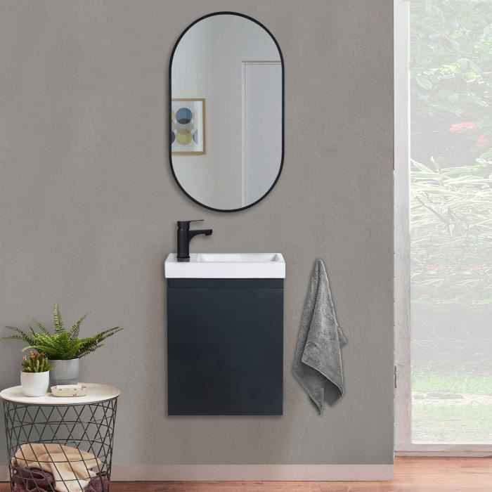 Ensemble meuble lave-mains LISA gris avec miroir ovale Gris Foncé 21,5 cm