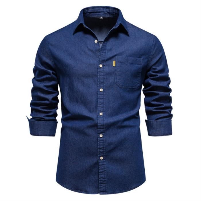 Chemise Homme Chemise en Denim a Manches Longues Chemise Habillees Business Casual Chemisette Regular Henley Shirt Homme Bleu Marine bleu marine Cdiscount Pret a Porter