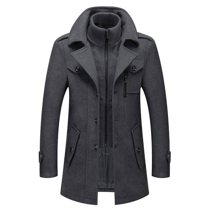 Manteau Homme Laine Épais Chaud Slim Fit Hiver Caban XH596