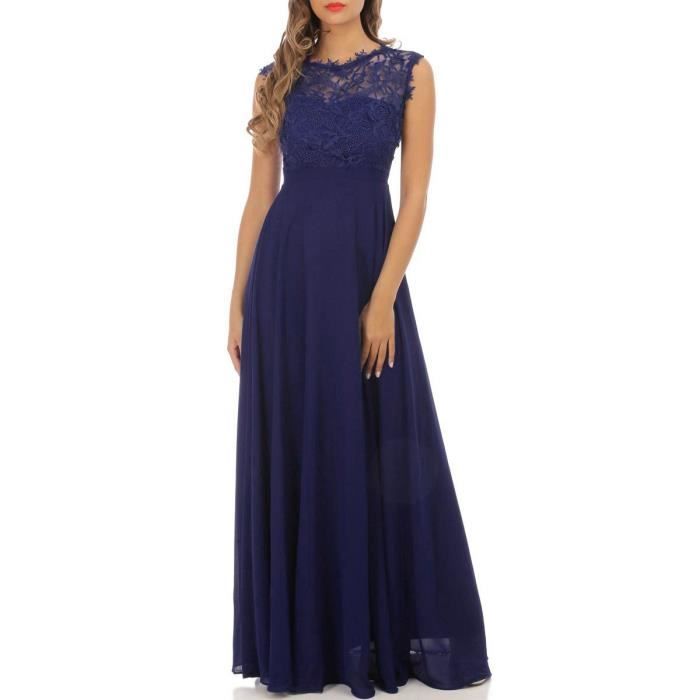 Robe longue bleu marine à dentelle