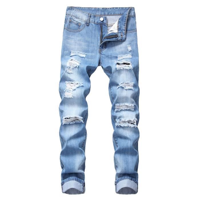 Jean bleu clair troué homme top