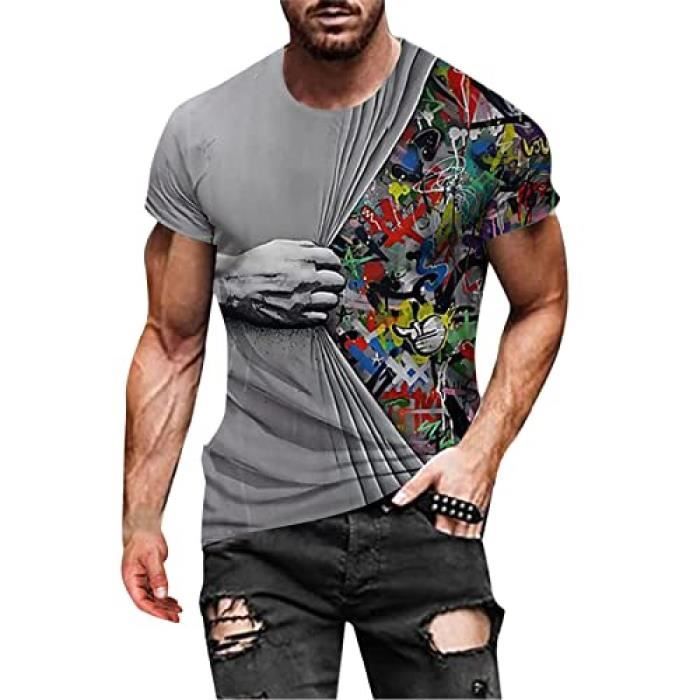T shirt pour homme col rond manches courtes Impression 3D