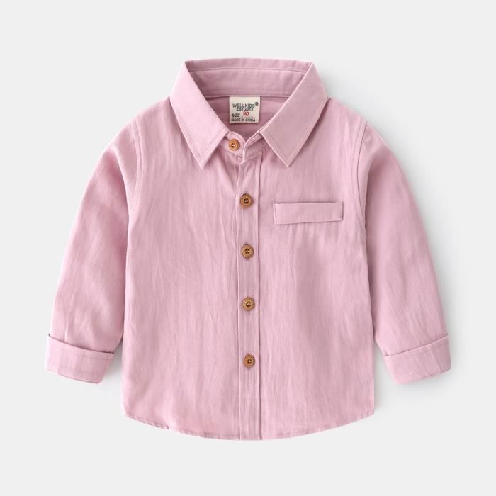 Chemise Manches Longues Enfant Uni - Garçon Et Fille - Boutons, Tendance - 5