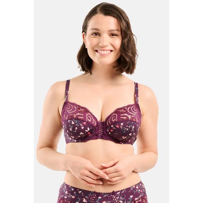 Soutien gorge AMELIE PRINT SANS COMPLEXE Poitrine genereuse Avec armatures Imprime floral rouge violet Imprime floral rouge violet Cdiscount Pret a Porter