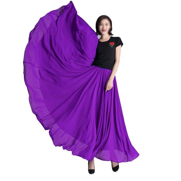Jupe longue évasée plissée violet femme
