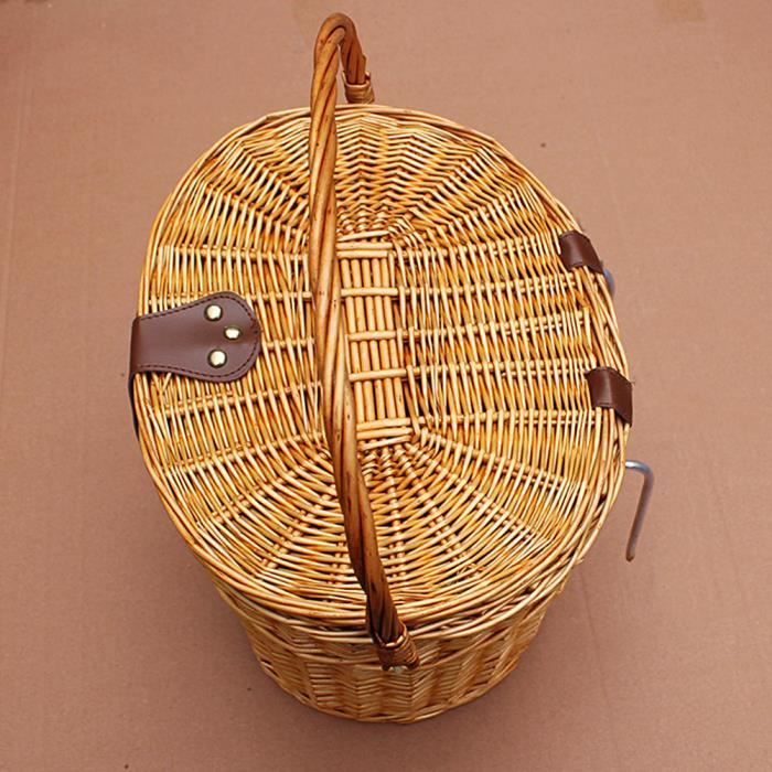 Panier Vélo Osier Jaune Miel - Panier Guidon Avant Étanche Avec Sangles Cuir, Taille M Ou L