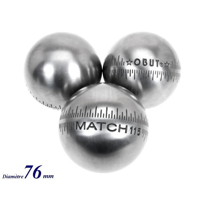 Boules de pétanque Obut Match it inox 76mm deco g Gris 57633 Neuf 
