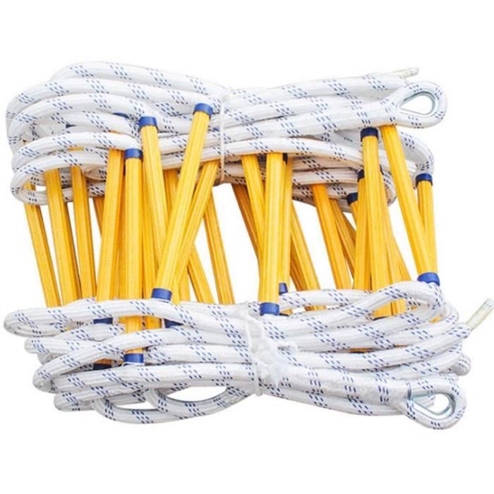 Échelle De Corde De Sécurité 10 M - Barreaux Antidérapants, Mousquetons - Capacité 200 Kg - Pour évacuation D'urgence (maisons 3-5 étages)