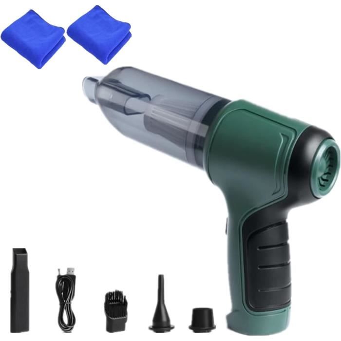 Aspirateur Voiture Portable + Gonfleur Pneus - 9000Pa - écran LCD - LED - Sans Fil - Rechargeable USB