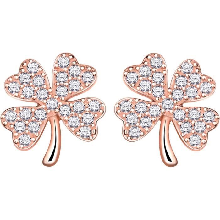 Boucles D'oreilles Clip (sans Perçage) - Design Floral Trèfle Avec CZ Vert - Argenté - Neuves (sans Emballage)
