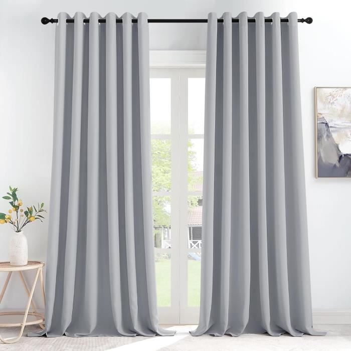 Rideau Occultant Salon/chambre 150x260 Cm - 100% Polyester, Anti-lumière, Anti-bruit, Anti-UV - Gris Foncé, œillets 4 Cm