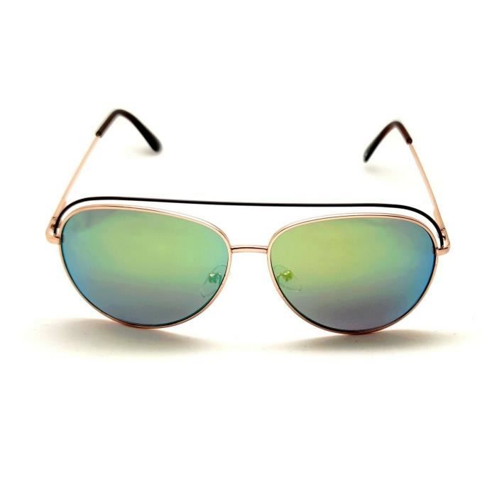Lunettes De Soleil Aviateur Pilote Vintage Pont Luxe Reflet Miroir Mixte Vert Cuivre
