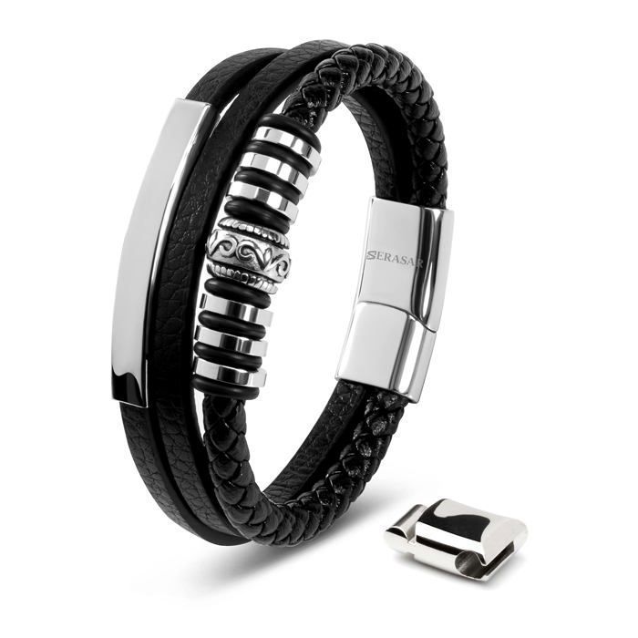 Bracelet en Cuir pour Homme SERASAR B025-17 Argent Bijoux élégants et à la mode cadeau danniversaire parfait pour frère