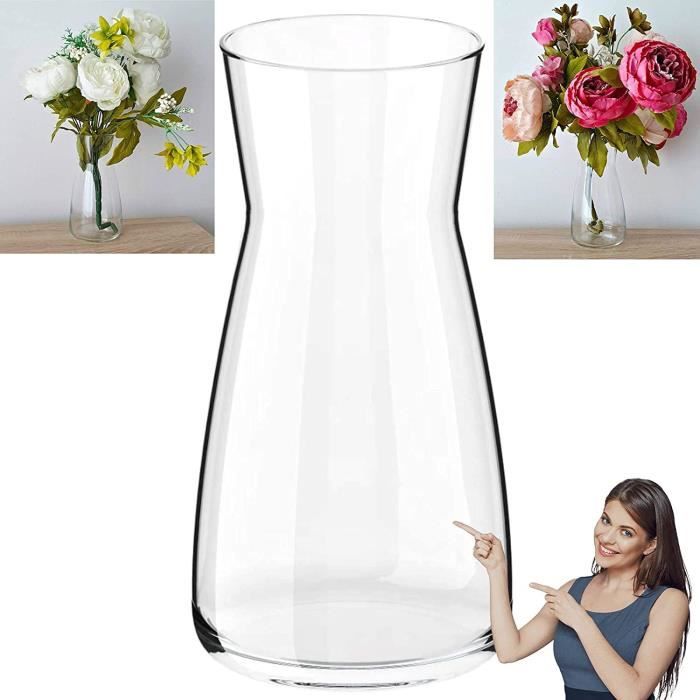 Vase En Verre Soufflé à La Main - Hauteur 25 Cm, Transparent, Design Fin à Tige Unique - Décoration Maison, Mariage, Noël